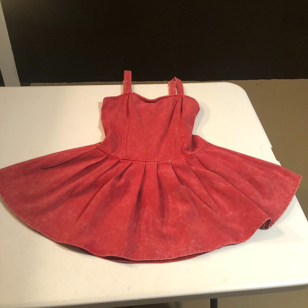 Forever 21 Red Denim Pleated Sleeveless Mini Dress, Size Small